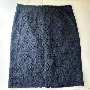 J Crew Womens No 2 Pencil  Skirt 100% Cotton Black Size 12 Eyelet Career